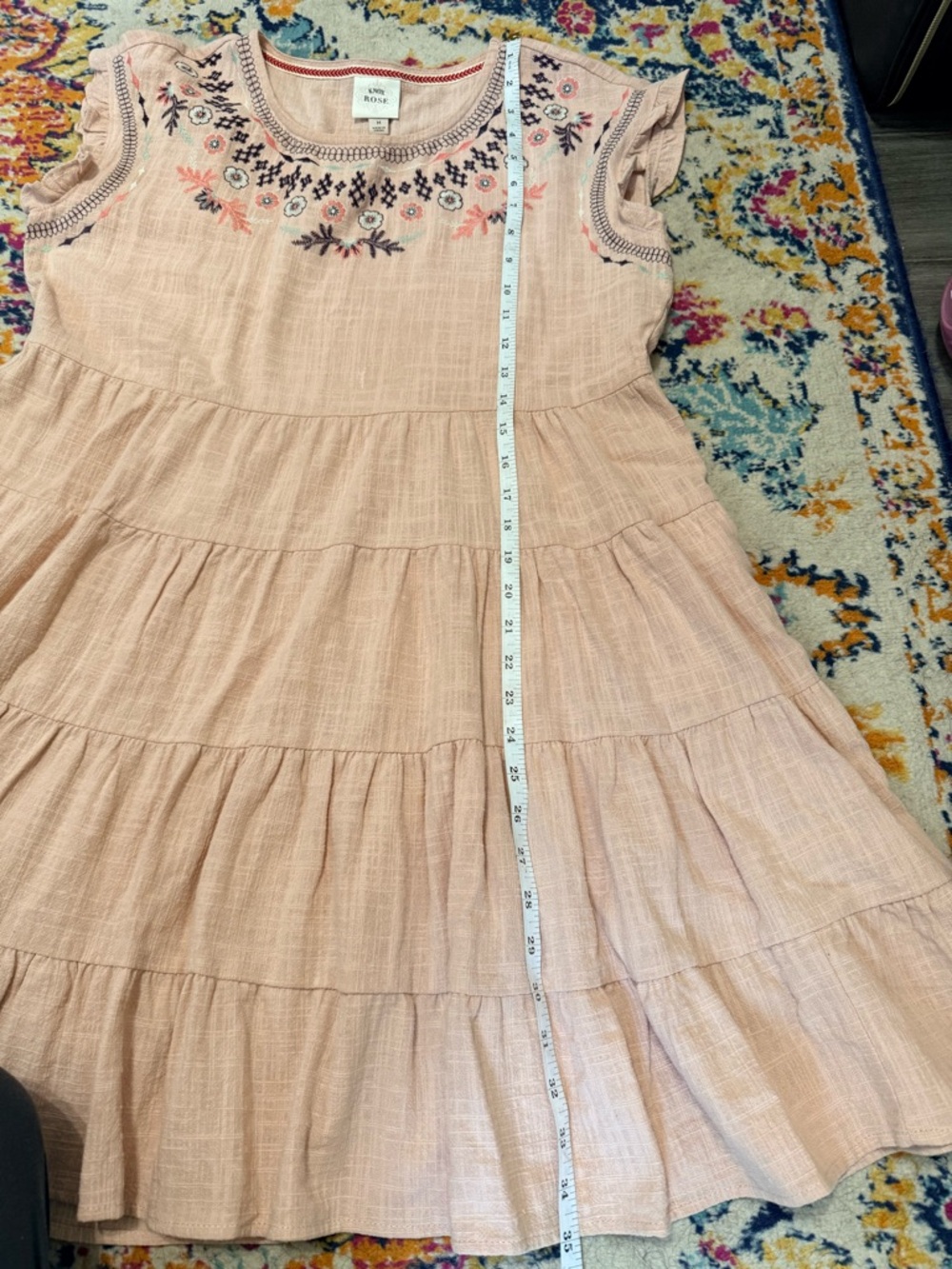 Knox Rose Blush Pink Embroidered Tiered Dress Medium Boho Cottagecore - Picture 10 of 10